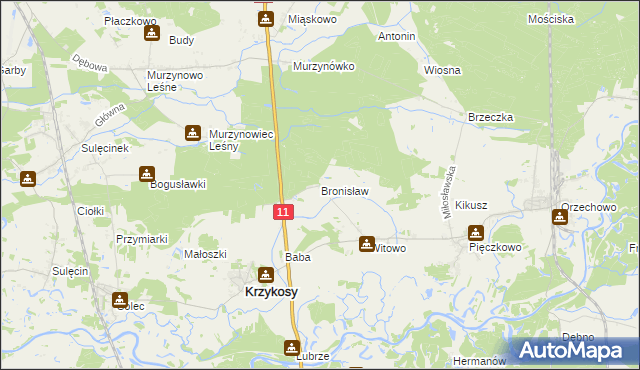 mapa Bronisław gmina Krzykosy, Bronisław gmina Krzykosy na mapie Targeo