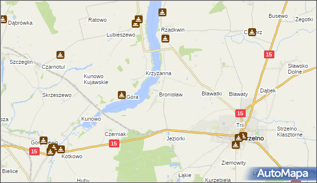 mapa Bronisław gmina Strzelno, Bronisław gmina Strzelno na mapie Targeo