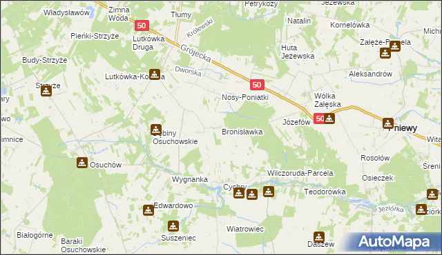 mapa Bronisławka gmina Mszczonów, Bronisławka gmina Mszczonów na mapie Targeo