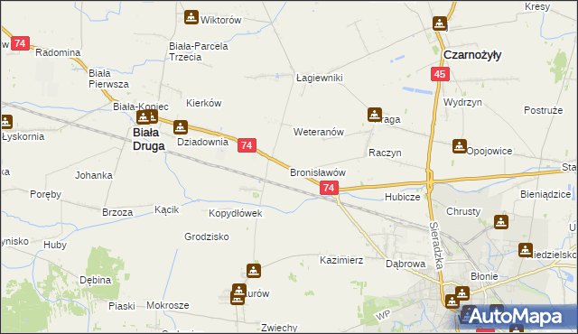 mapa Bronisławów gmina Biała, Bronisławów gmina Biała na mapie Targeo
