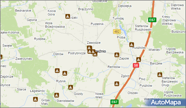 mapa Bronisławów gmina Brzeźnio, Bronisławów gmina Brzeźnio na mapie Targeo