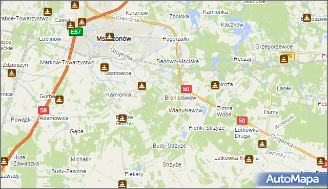 mapa Bronisławów gmina Mszczonów, Bronisławów gmina Mszczonów na mapie Targeo