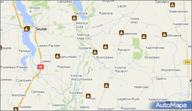 mapa Broniszewo gmina Wierzbinek, Broniszewo gmina Wierzbinek na mapie Targeo