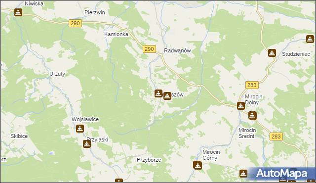mapa Broniszów gmina Kożuchów, Broniszów gmina Kożuchów na mapie Targeo