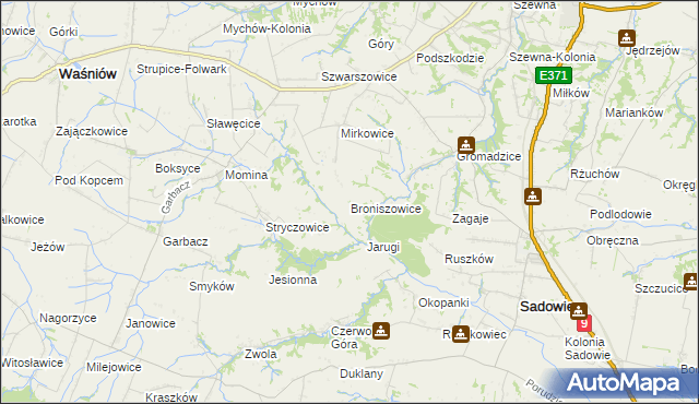 mapa Broniszowice gmina Bodzechów, Broniszowice gmina Bodzechów na mapie Targeo