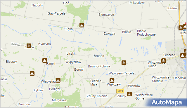 mapa Bronno gmina Łęczyca, Bronno gmina Łęczyca na mapie Targeo