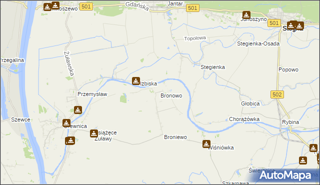 mapa Bronowo gmina Stegna, Bronowo gmina Stegna na mapie Targeo