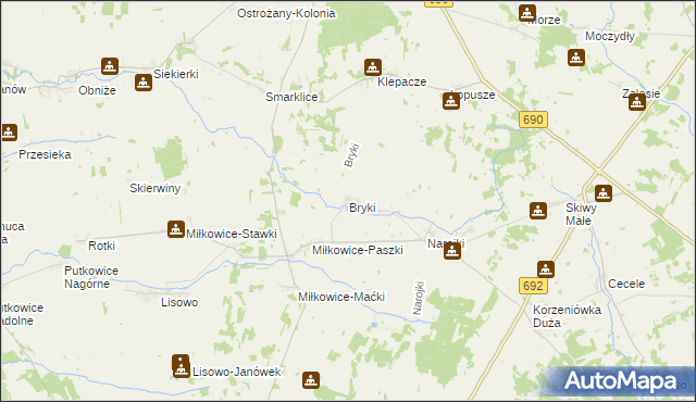 mapa Bryki gmina Drohiczyn, Bryki gmina Drohiczyn na mapie Targeo