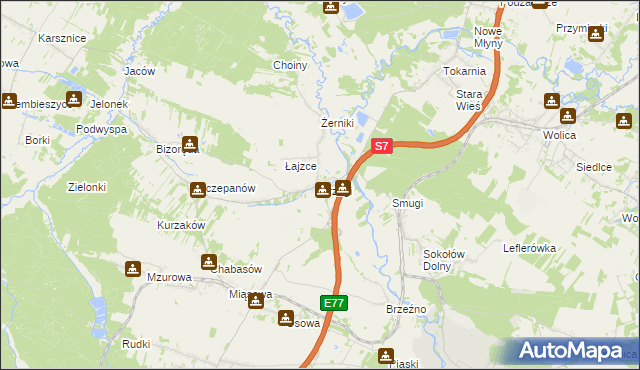 mapa Brzegi gmina Sobków, Brzegi gmina Sobków na mapie Targeo