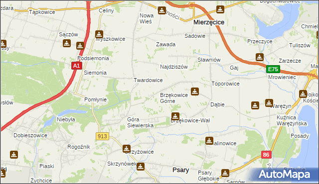 mapa Brzękowice Górne, Brzękowice Górne na mapie Targeo