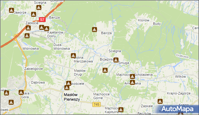 mapa Brzezinki gmina Masłów, Brzezinki gmina Masłów na mapie Targeo