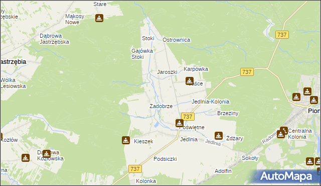 mapa Brzezinki gmina Pionki, Brzezinki gmina Pionki na mapie Targeo
