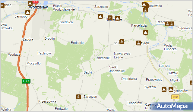 mapa Brzezinki gmina Wodzisław, Brzezinki gmina Wodzisław na mapie Targeo
