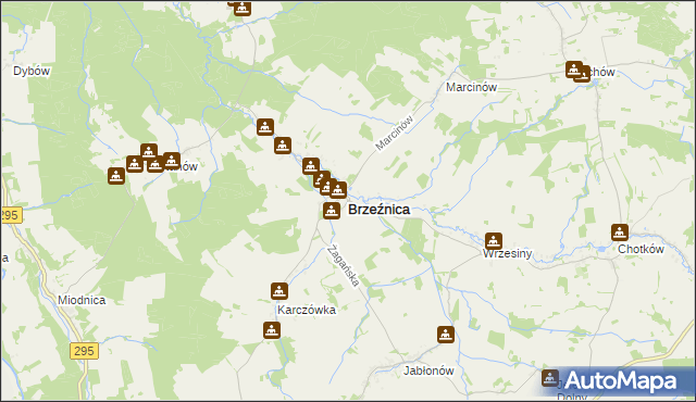 mapa Brzeźnica powiat żagański, Brzeźnica powiat żagański na mapie Targeo