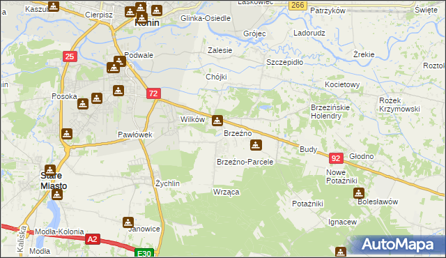 mapa Brzeźno gmina Krzymów, Brzeźno gmina Krzymów na mapie Targeo