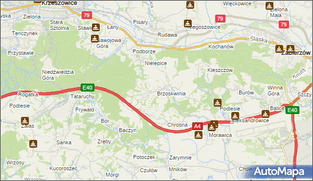 mapa Brzoskwinia, Brzoskwinia na mapie Targeo