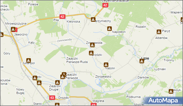 mapa Brzózki gmina Lipie, Brzózki gmina Lipie na mapie Targeo
