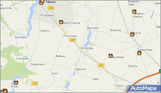 mapa Brzozogaj gmina Kłecko, Brzozogaj gmina Kłecko na mapie Targeo