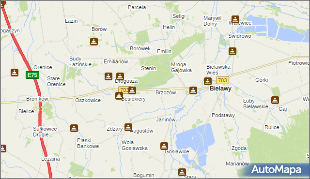 mapa Brzozów gmina Bielawy, Brzozów gmina Bielawy na mapie Targeo