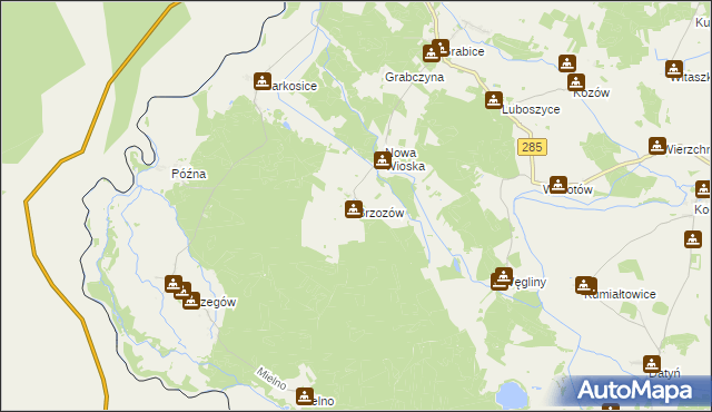 mapa Brzozów gmina Gubin, Brzozów gmina Gubin na mapie Targeo