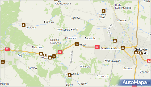 mapa Brzozów gmina Sokołów Podlaski, Brzozów gmina Sokołów Podlaski na mapie Targeo