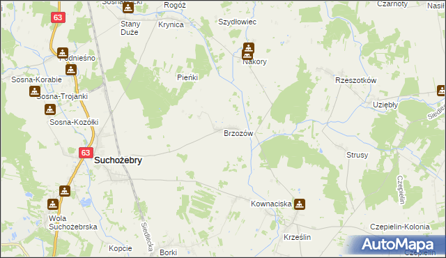 mapa Brzozów gmina Suchożebry, Brzozów gmina Suchożebry na mapie Targeo