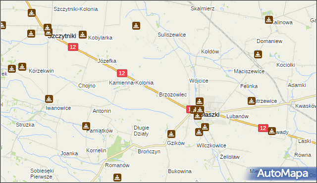 mapa Brzozowiec gmina Błaszki, Brzozowiec gmina Błaszki na mapie Targeo