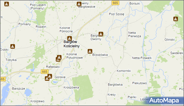 mapa Brzozówka gmina Bargłów Kościelny, Brzozówka gmina Bargłów Kościelny na mapie Targeo