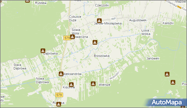 mapa Brzozówka gmina Czosnów, Brzozówka gmina Czosnów na mapie Targeo