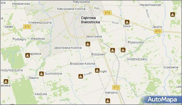 mapa Brzozowo gmina Dąbrowa Białostocka, Brzozowo gmina Dąbrowa Białostocka na mapie Targeo