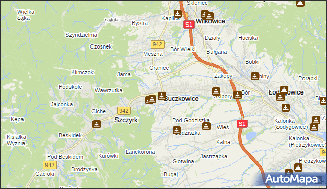 mapa Buczkowice, Buczkowice na mapie Targeo