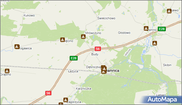 mapa Budy gmina Damnica, Budy gmina Damnica na mapie Targeo