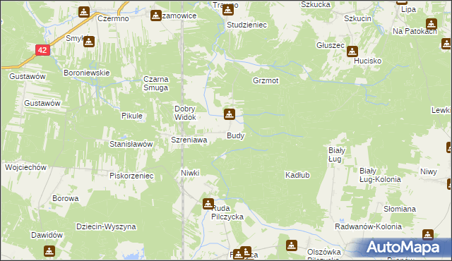 mapa Budy gmina Fałków, Budy gmina Fałków na mapie Targeo