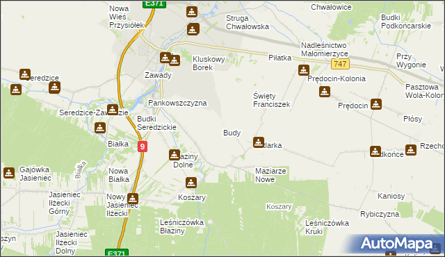 mapa Budy gmina Iłża, Budy gmina Iłża na mapie Targeo