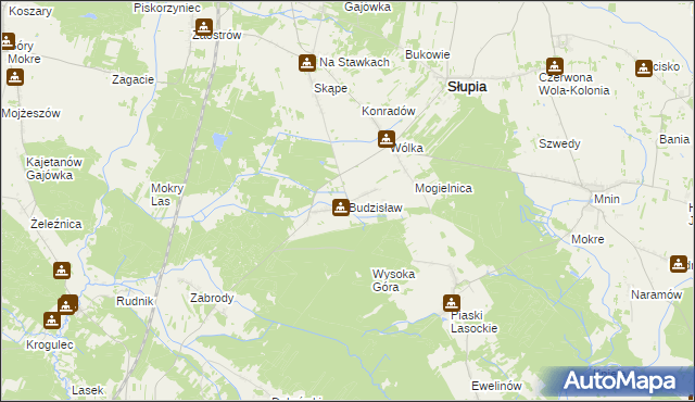 mapa Budzisław gmina Słupia Konecka, Budzisław gmina Słupia Konecka na mapie Targeo