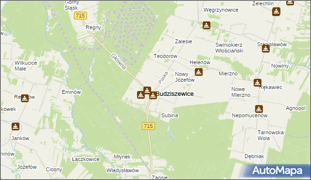 mapa Budziszewice powiat tomaszowski, Budziszewice powiat tomaszowski na mapie Targeo