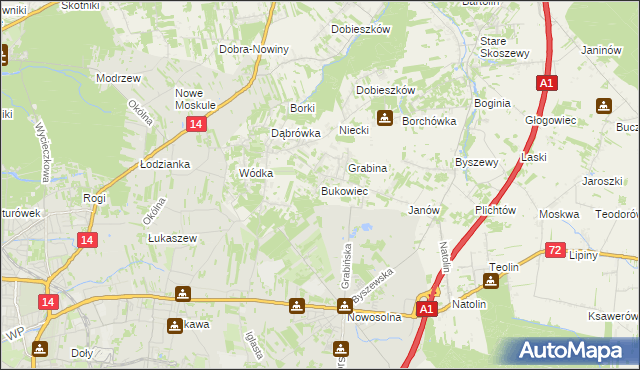 mapa Bukowiec gmina Nowosolna, Bukowiec gmina Nowosolna na mapie Targeo