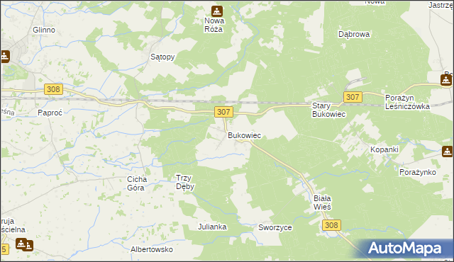 mapa Bukowiec gmina Nowy Tomyśl, Bukowiec gmina Nowy Tomyśl na mapie Targeo