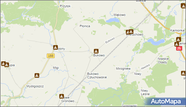 mapa Bukowo gmina Człuchów, Bukowo gmina Człuchów na mapie Targeo