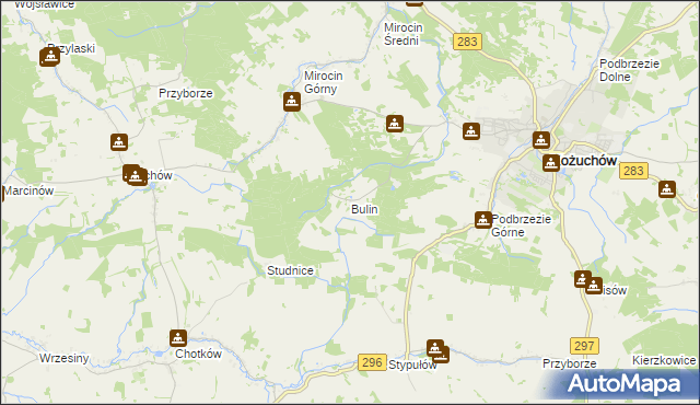 mapa Bulin gmina Kożuchów, Bulin gmina Kożuchów na mapie Targeo
