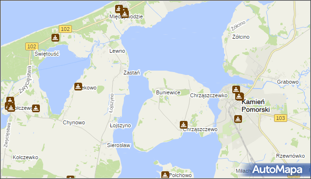 mapa Buniewice, Buniewice na mapie Targeo