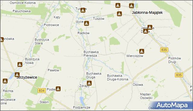 mapa Bychawka Trzecia-Kolonia, Bychawka Trzecia-Kolonia na mapie Targeo