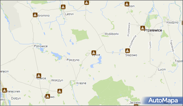 mapa Bylice gmina Przelewice, Bylice gmina Przelewice na mapie Targeo