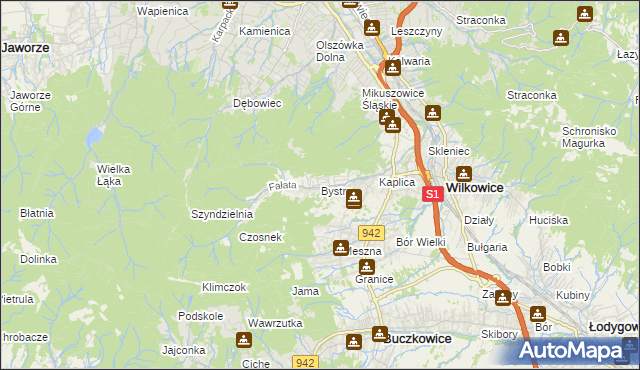 mapa Bystra gmina Wilkowice, Bystra gmina Wilkowice na mapie Targeo