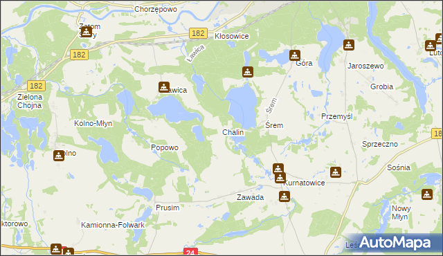 mapa Chalin gmina Sieraków, Chalin gmina Sieraków na mapie Targeo