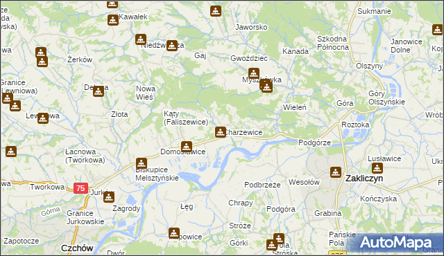 mapa Charzewice, Charzewice na mapie Targeo