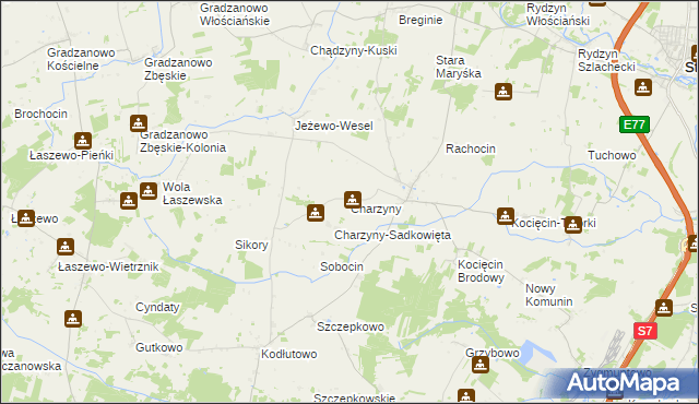 mapa Charzyny, Charzyny na mapie Targeo