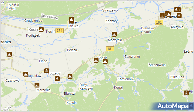 mapa Chełst gmina Drawsko, Chełst gmina Drawsko na mapie Targeo