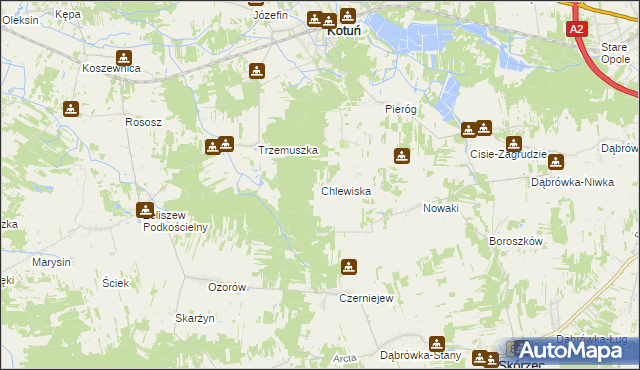 mapa Chlewiska gmina Kotuń, Chlewiska gmina Kotuń na mapie Targeo