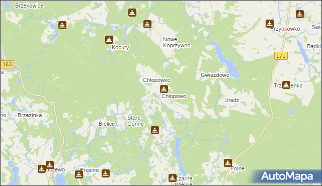 mapa Chłopowo gmina Barwice, Chłopowo gmina Barwice na mapie Targeo